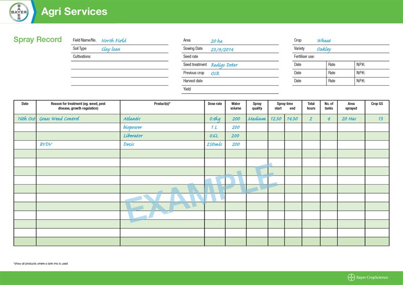 Printable Spray Record Sheet